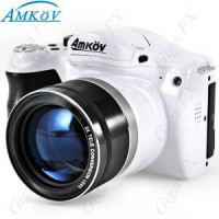 Câmera Fotográfica Digital 16MP Zoom Óptico de 15X AMKOV CD-R6 de 3,0" TFT CMOS com SD Slot / Mini USB - branco + preto